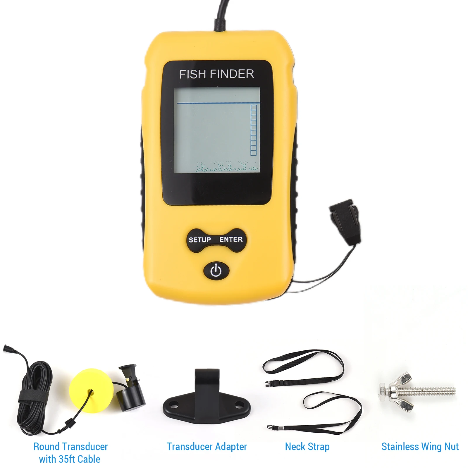 깊이 판독 어군 탐지기, 어군 경보, TN LCD 변환기 케이블 및 센서 빔 각도, 200kHz, 45 도, 0.6-100M 컬러