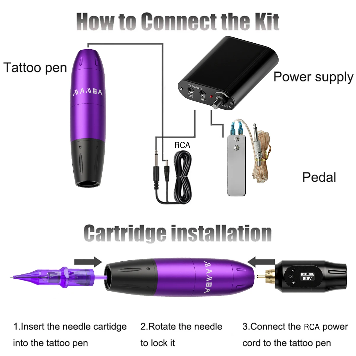 Tattoo Kit Mamba Professional Rotary Tattoo Pen With Power Supply Inks Pigment Body Art Tool Set For Beginners