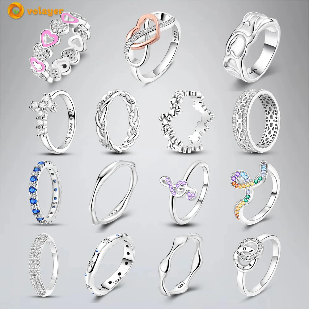 

Volayer Rings 925 Sterling Silver Rings Pavé Liquid Meta Music Note Pink Heart Rainbow Love Rings Women Rings Engagement Rings