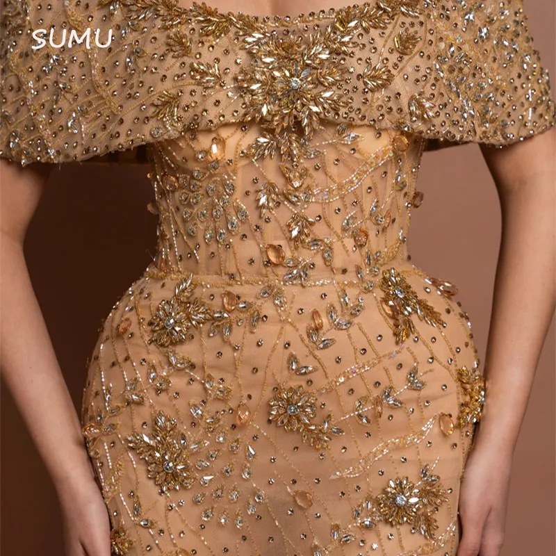 فستان سهرة مخصص بسيط قبالة الكتف كريستال دقيق رائع...