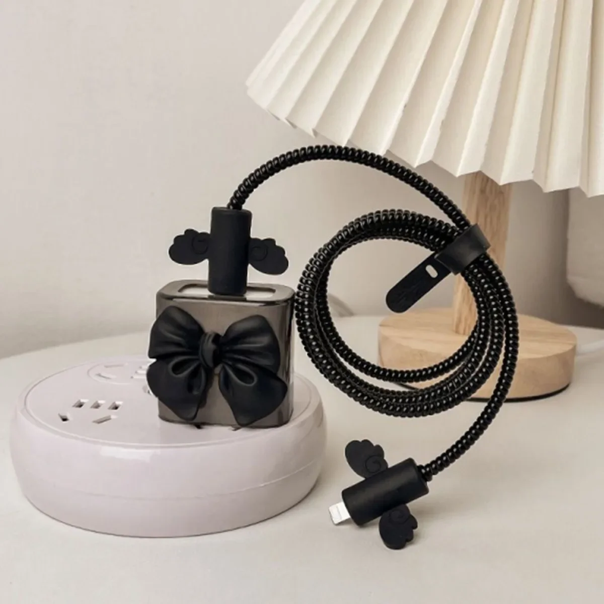 Schwarz Liebe Bogen 5 teile/satz Lade Daten Kabel Protector Wickler Zubehör Für iPhone 18/20 watt Ladegerät Schutzhülle – Detail 5