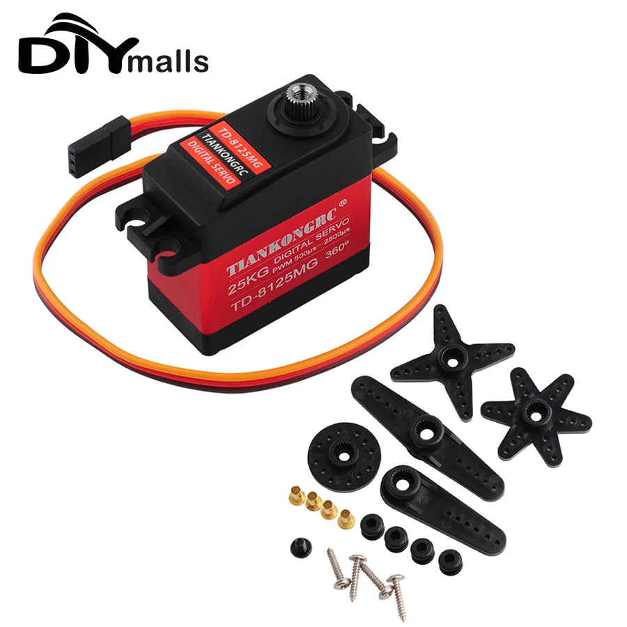 DIYmalls TD-8125MG 25KG Digital Servo 360 Degree Waterproof Large Torque Metal Gear for DIY Robot Robotic Arm RC Model PWM feetech fs5115m 15kg 180 degree metal gear servo motor for robot arm beer system rc robot