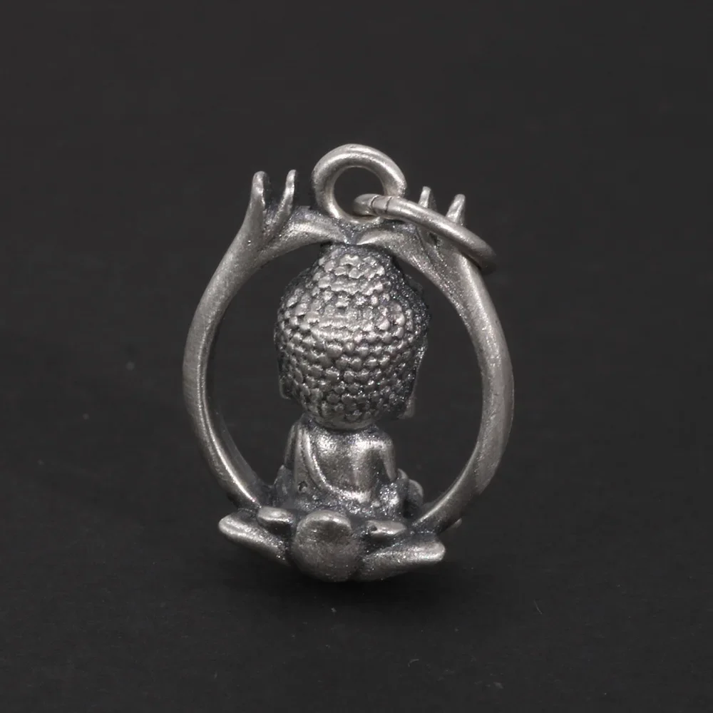 S925 Sterling Silver Buddhist Pendant Necklace Vintage Vintage Lotus Three-dimensional Buddha for Men and Women Solid Jewelry