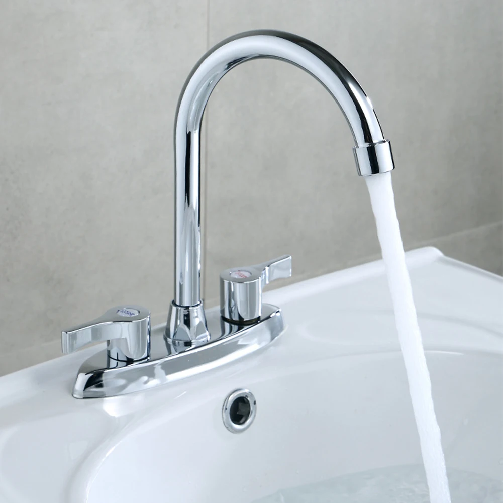 Brass Double Hole Handle Kitchen Faucet Rotary Hot And Cold Basin Sink Mixer Tap Ceramic Spool Basin Faucet Kitchen Tap
