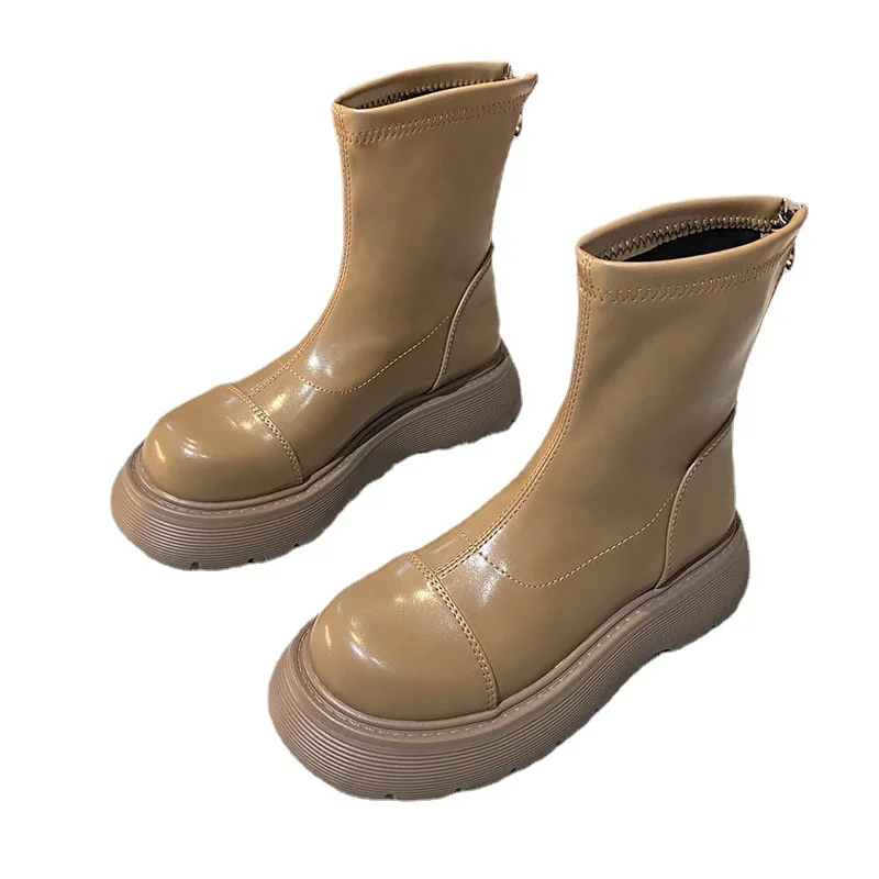 NEW Leather Ankle Boots for Women Motorcycle Black Boots Women Platform Boots Thick Heel Winter Shoes Booties Zapatos Mujer