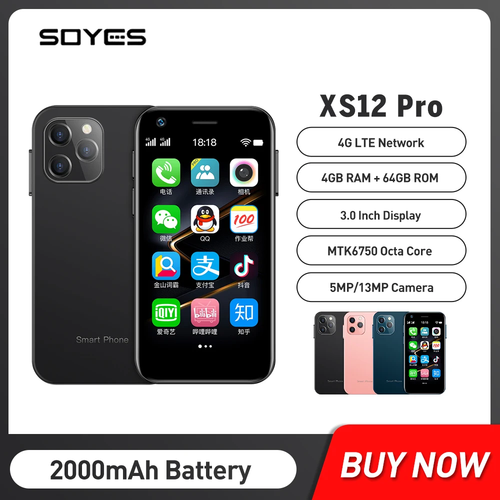 Soyes Xs12 Pro Android 10.0 Smartphone Dual Analog 4Gb Ram 64Gb Rom Wifi Bluetooth Otg Fm Hotspot Gps Mini 4G Cellulare