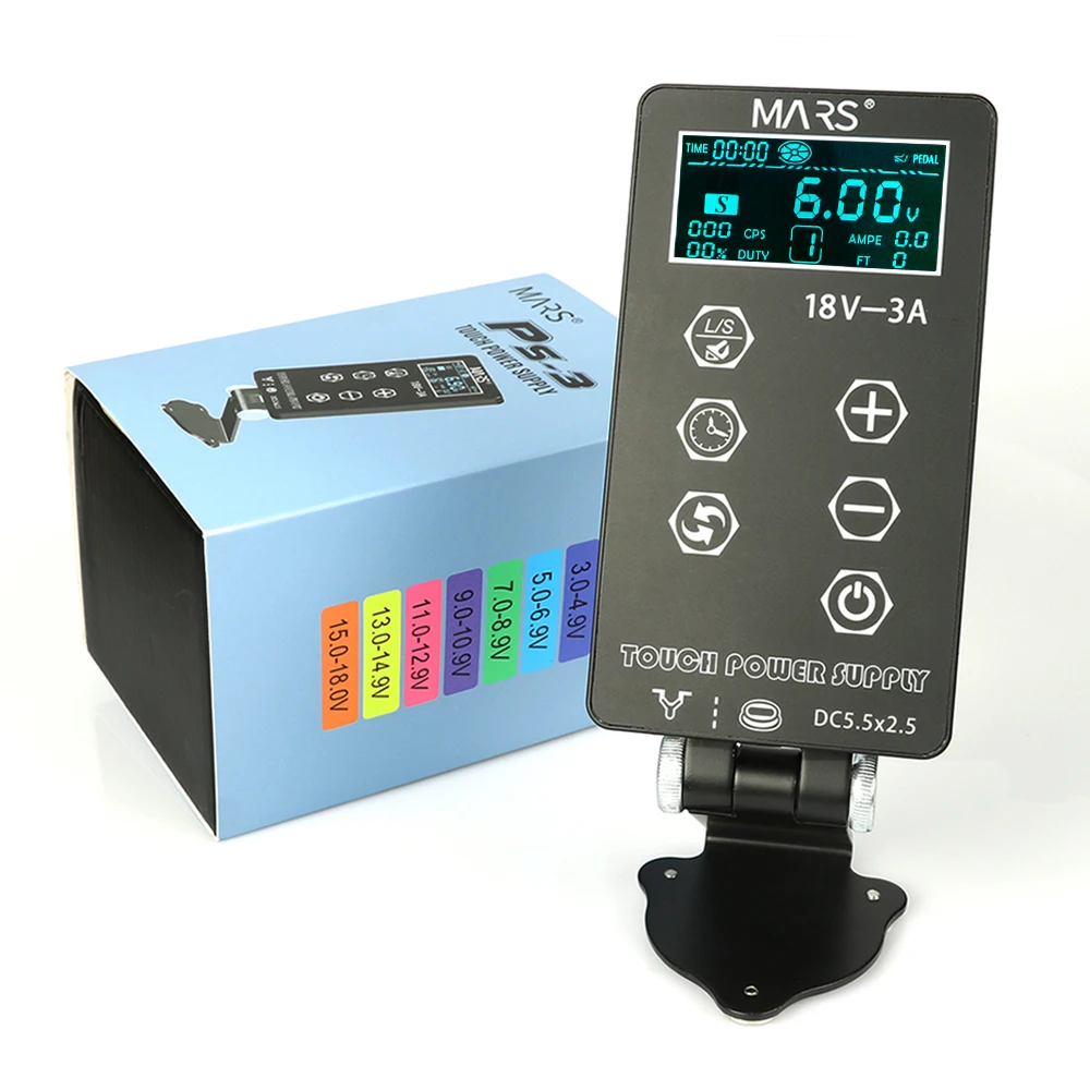 

Tattoo Power Supply Digital LCD Liner Shading and Pedal Mode MARS PS-3 Intelligent 3-18V Bronc Source for Tattooing Machine