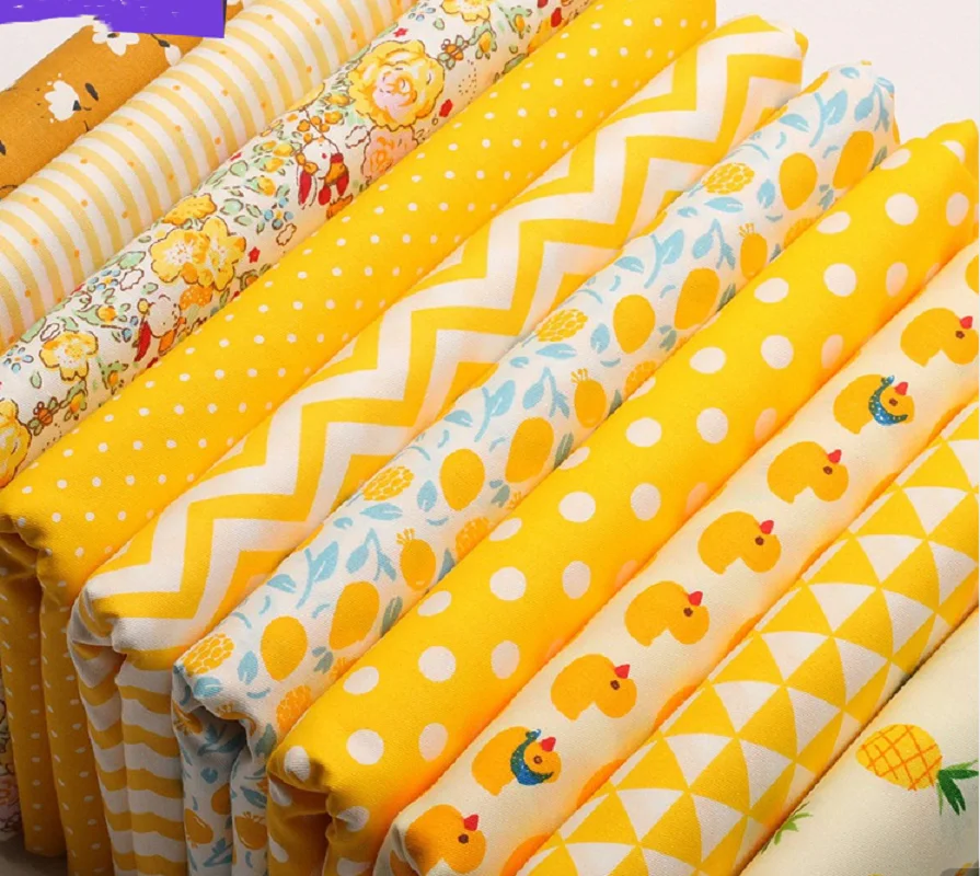 YellowPatchworkFabric100CottonMaterialForSewingquiltingdiy