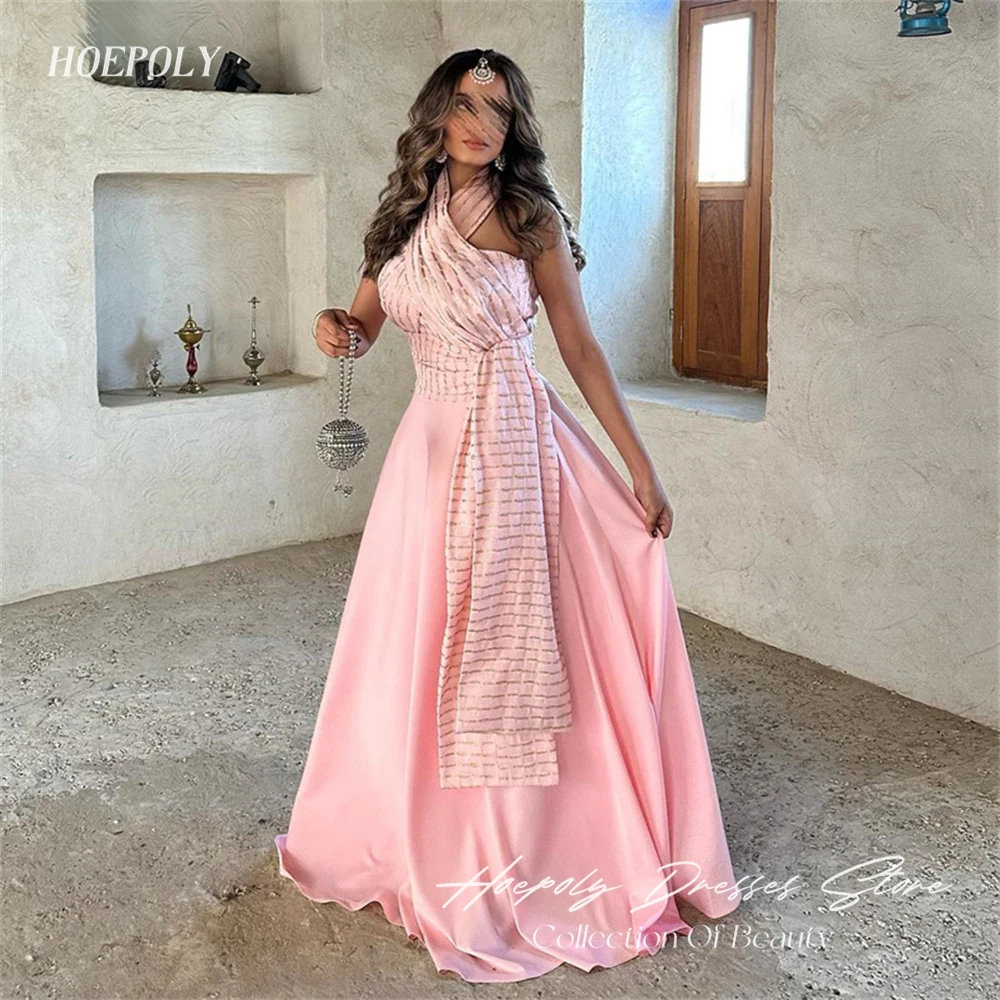 

Hoepoly Elegant Formal High Neck Sleeveless A Line Long Evening Dress Sequined Floor Length Luxury Long Prom Gown New 2023