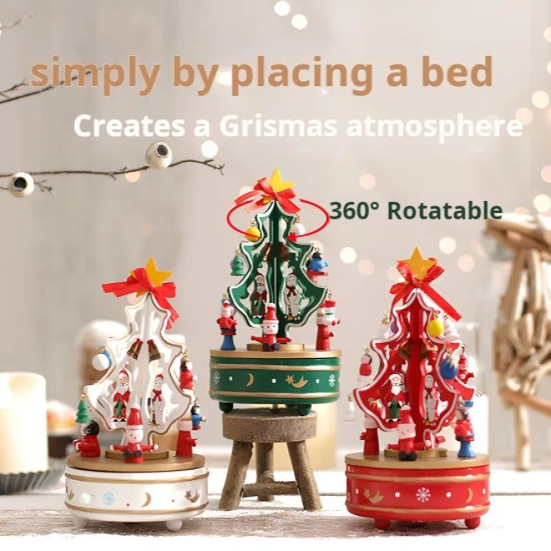 CarouselMusicBoxFantasyWoodenChristmasTreeMusicBoxDecoration