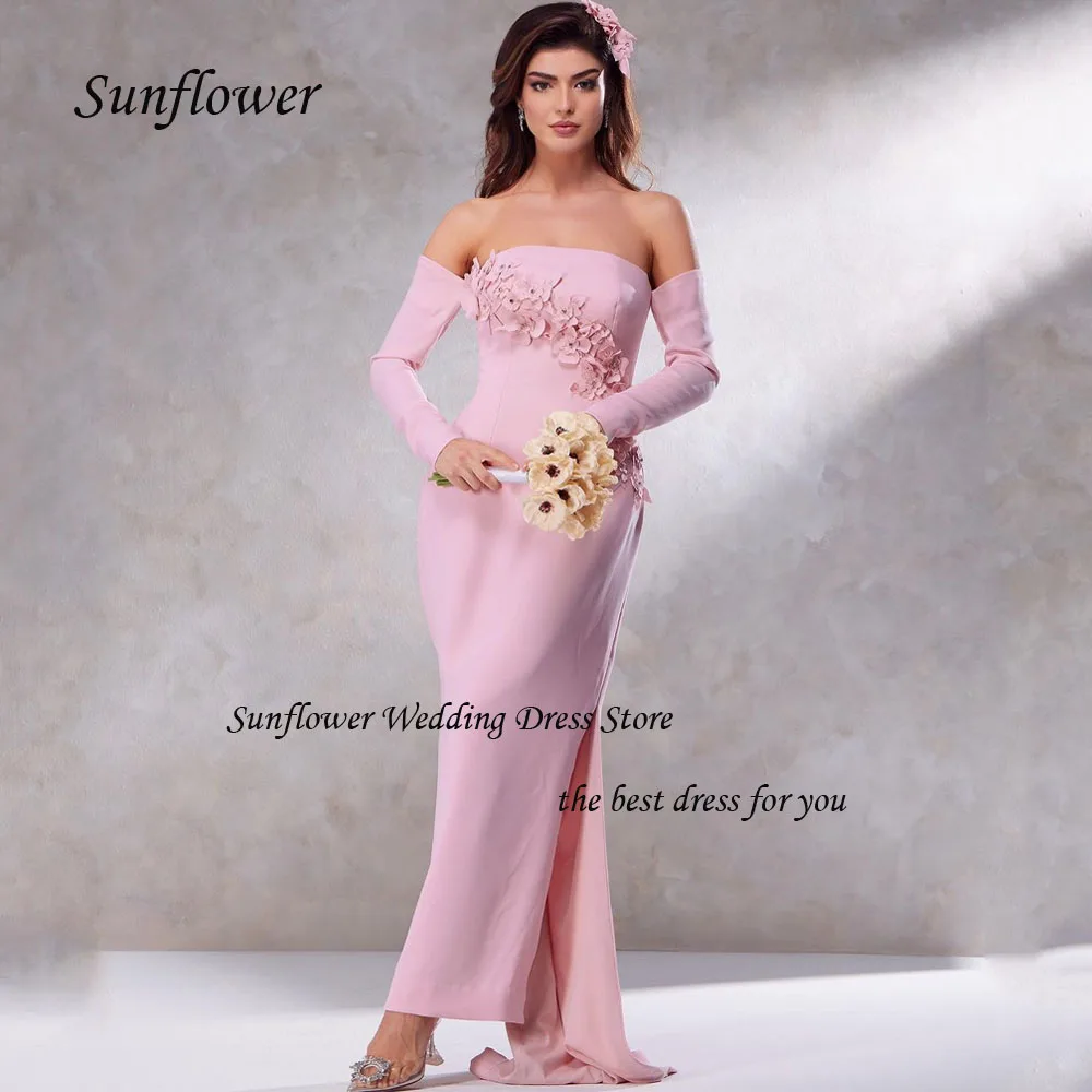 

Sunflower Boat Neck Evening Dress 2023 Slim Backless Crepe Appliques Mermaid Prom dress Long Sleeve Ankle-Length Pary Dress