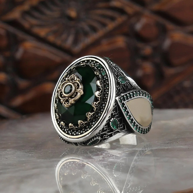 Handmade Turkish Ring For Men Women Inlay Silvery Black Zircon Stone Rings Punk Retro Religious Muslim Islamic Jewelry