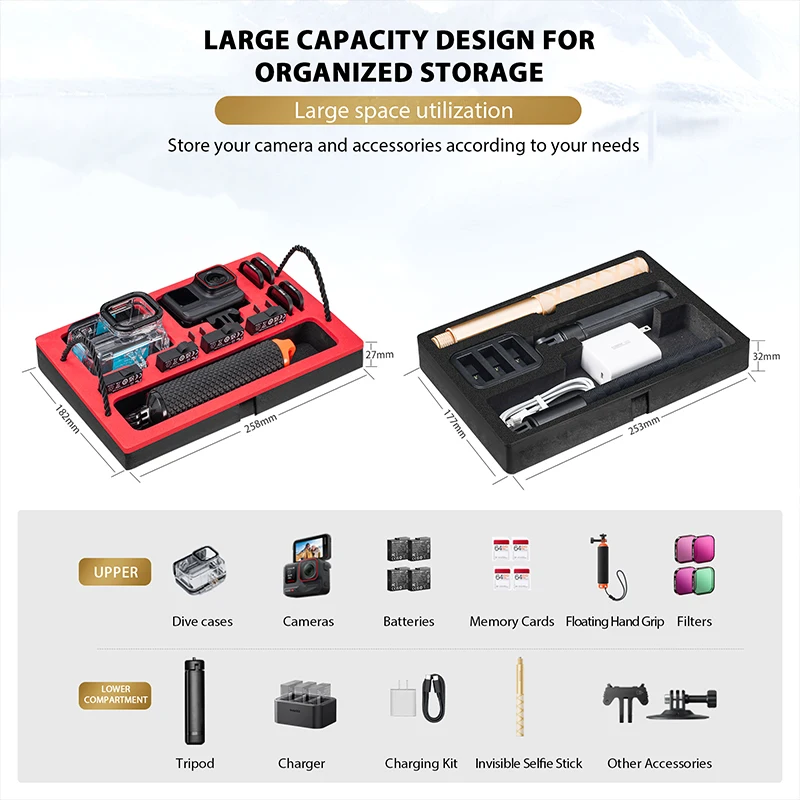 STARTRC For Insta360 Ace/Ace Pro Accessories 2 Layer Carrying Case Portable Storage Case Waterproof Box Camera Travel Suitcase camera carrying case