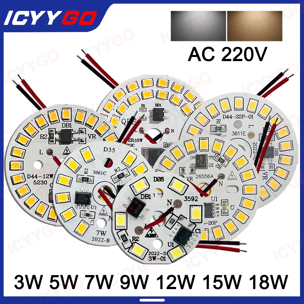 12 Вт 15 Вт 18 Вт Светодиодная лампа SMD Light SMD 2835 Пластина Круглый модуль Источник света Пластина Лампа AC 220 В Светодиодный точечный светильник Чип Прожектор Светодиодный