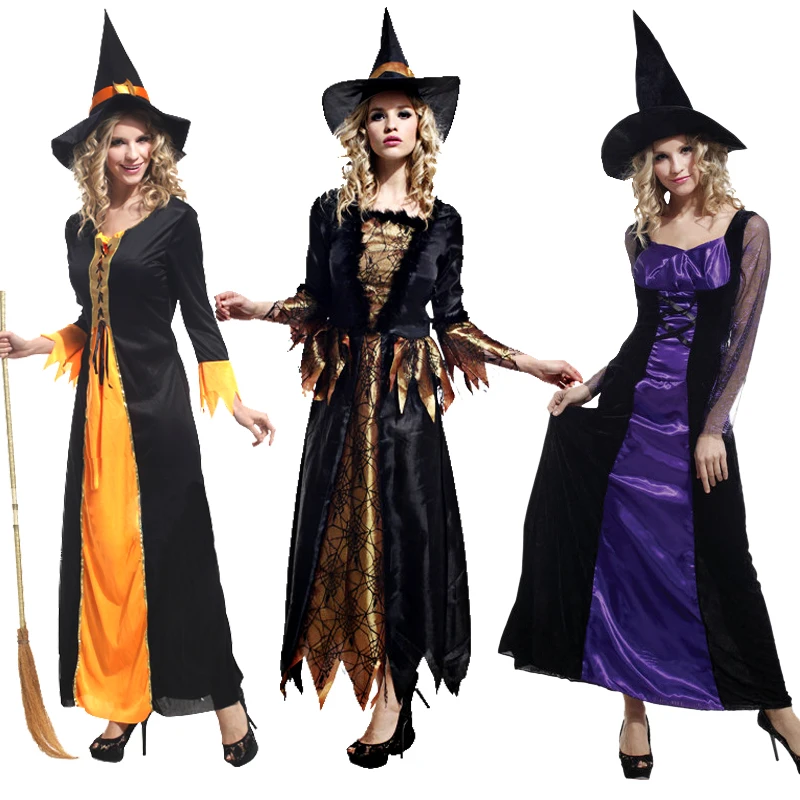 Women Cosplay Costume Halloween Witch Costumes with Broom for Sexy Women Fantasy Vampire Witch Dress Up Carnival Party Dress