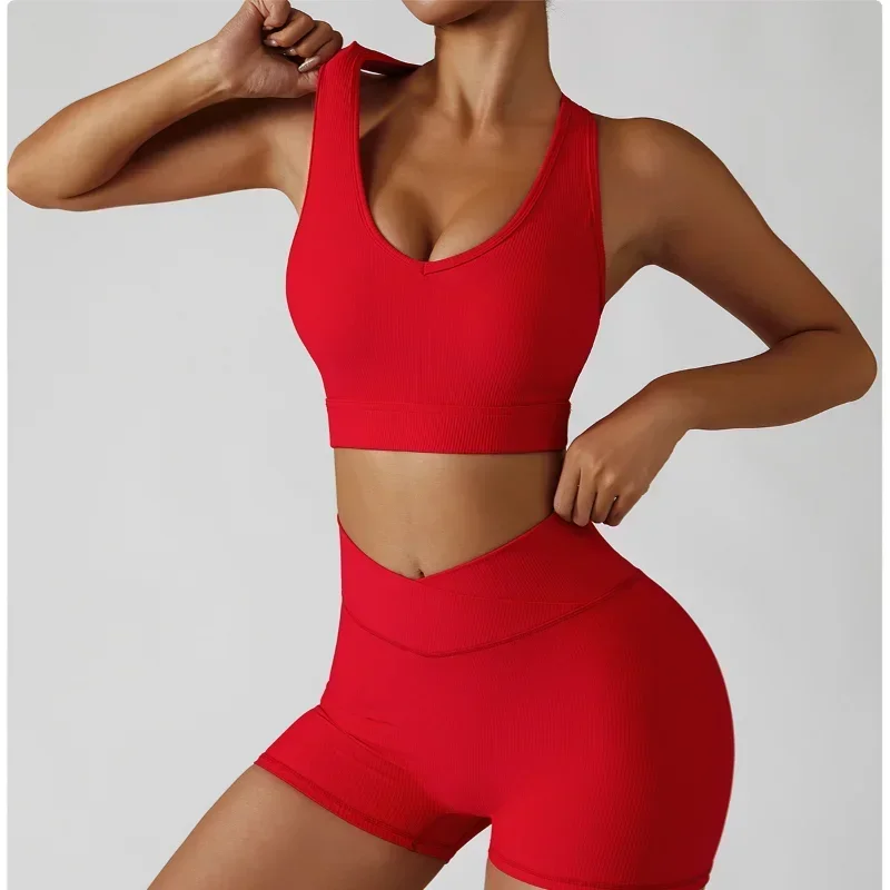 

Ribbed Sports Bra for Women Padded Tank Top Yoga Clothes Sportswear Woman Gym Workout Clothing Wireless Push Up Bra