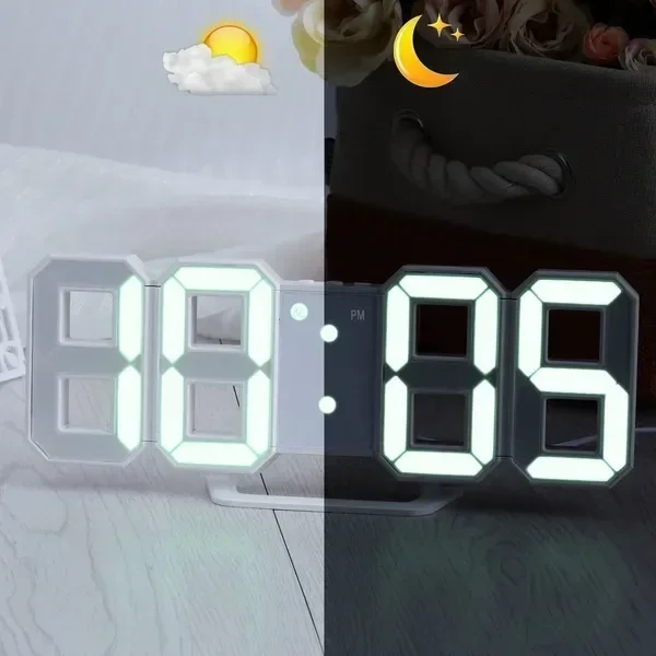 Description Picture 5 of item3D Digital LED Wall Clock Decoration for Home Glow Night Mode Electronic Watch Living Room Adjustable LED Clock Decor Clocks