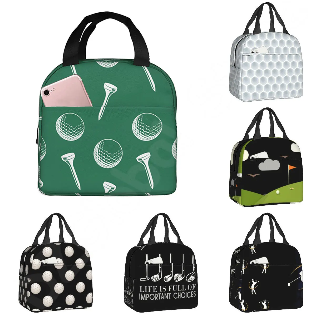 

Ball Golf Insulated Lunch Bags for School Work Picnic Sports Golfing Golfer Portable Thermal Cooler Bento Box for Women Children