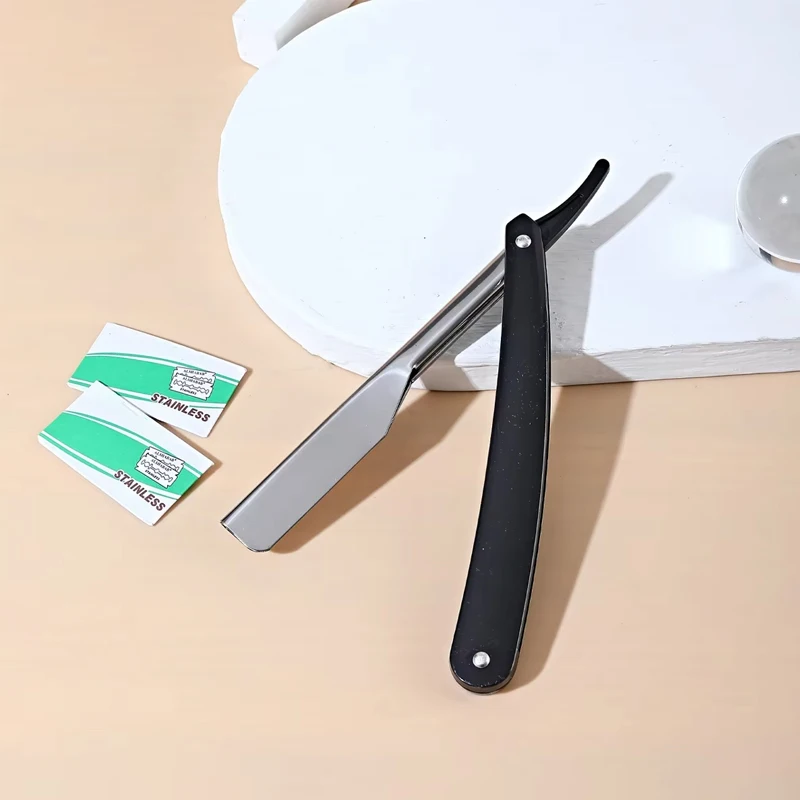 Professional Straight Razor Set Double Edge 2 Blades Black White Stainless