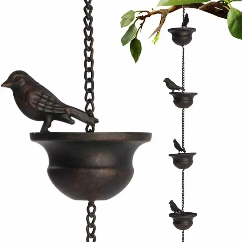 240/120/100cm Rain Chain For Gutter Roof Decor Lotus Rain Chain Drainage Rainwater Cup Creative Birds On Cups Metal Catcher