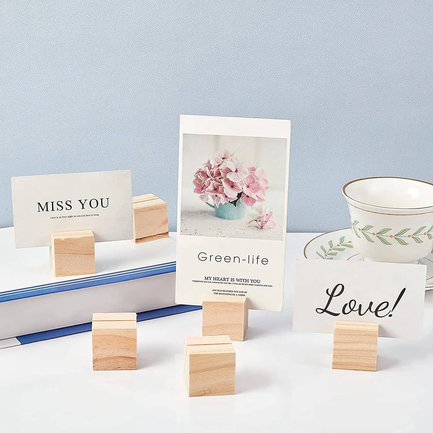 Wooden Name Card Holder 20Pcs Wooden Table Number Stands Solid Wood Place Card Holders For Name Tags Pictures Postcards