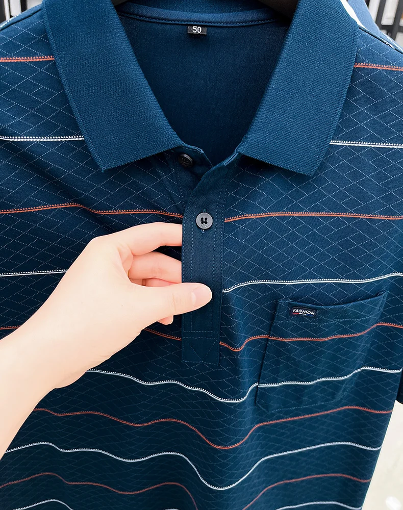 Luxury brand plaid jacquard short sleeve polo shirt fashion letter embroidery pocket classic stripes trend men's new T-shirt top 22 S34ffec57109143089f1a6916ad5200f84
