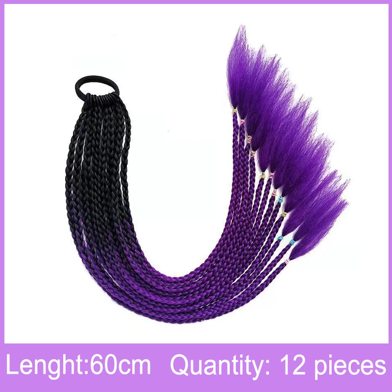 New Braids Wigs Long Hair For Women Color Pigtails Hip Hop Twist Gradient Color Ethnic Style Three-strand Dirty Braids Ponytail elastic headbands for women Hair Accessories