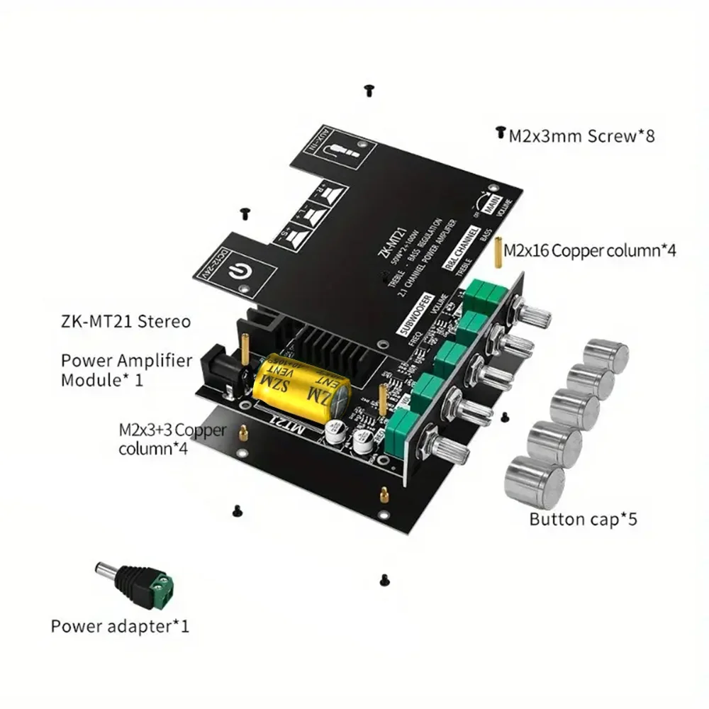 Audio Amplifier Board 2.1Channel 50W x 2 +100W Subwoofer Power amp with BT5.0 and AUX Inputs Stereo Digital amp For Home Theater - 5