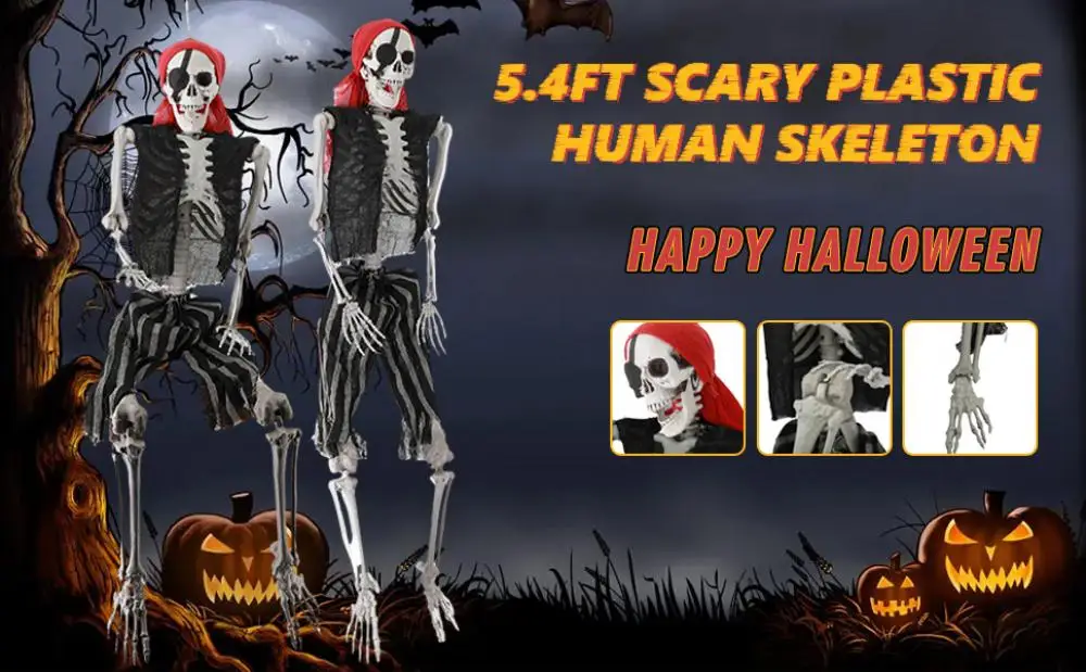 165cm Plastic Skeleton Life Size Imitation Full Body Realistic Bones With Posable Joints Pirate Styling Halloween Pose Decor