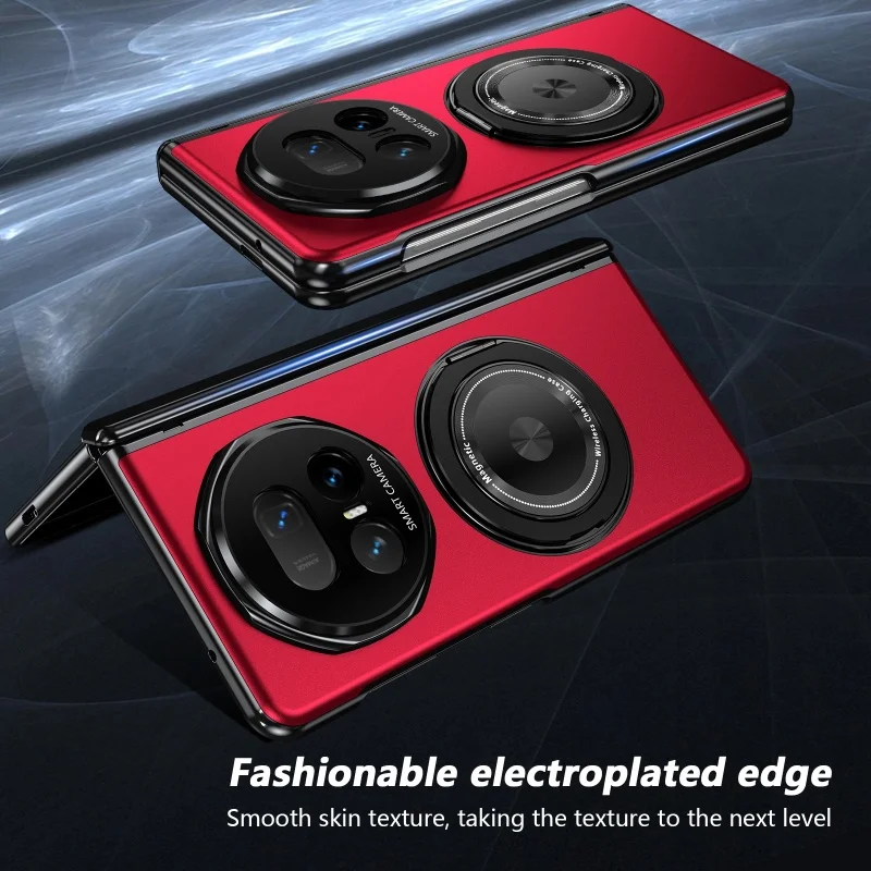 Matte Hard Protective Flip Case with Kickstand and 360° Rotating Magnetic Ring Holder, Includes Tempered Glass