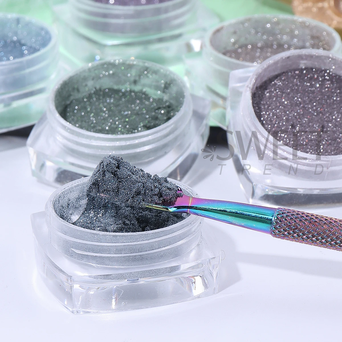 6 Colors Y2K Metallic Matte Mirror Nail Glitter Powder Punk  Purple Blue Green Chrome Pigment Metal Charm Manicure Decor Flash