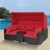 Patio Furniture Sets Daybed with Retractable Canopy,7 Pieces Outdoor Rattan Sectional Sofa Set, Wicker Patio Seating Chairs 1