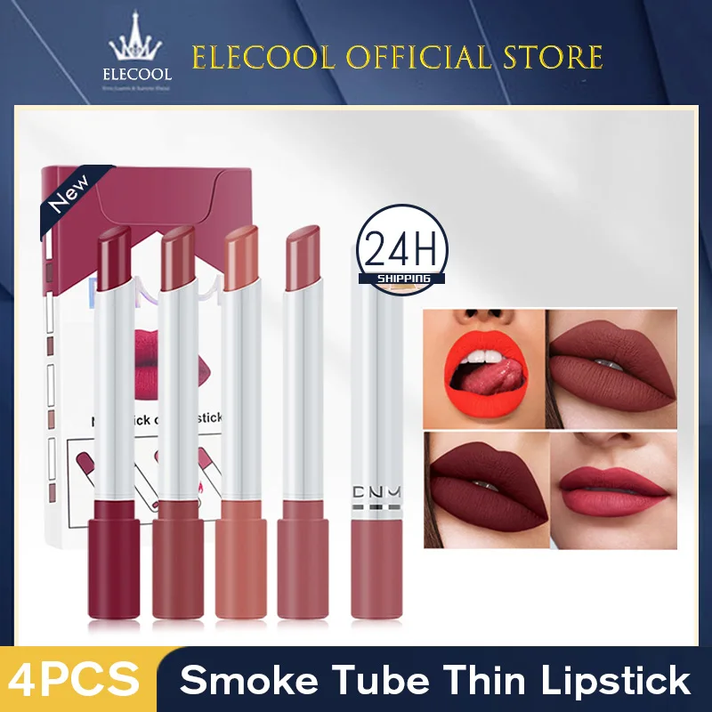 

DNM 4pcs Lipsticks Velvet Semi-matte Lip Gloss Glitter Long-lasting Lip Tint Sexy Red Lips Makeup Women Beauty Cosmetics