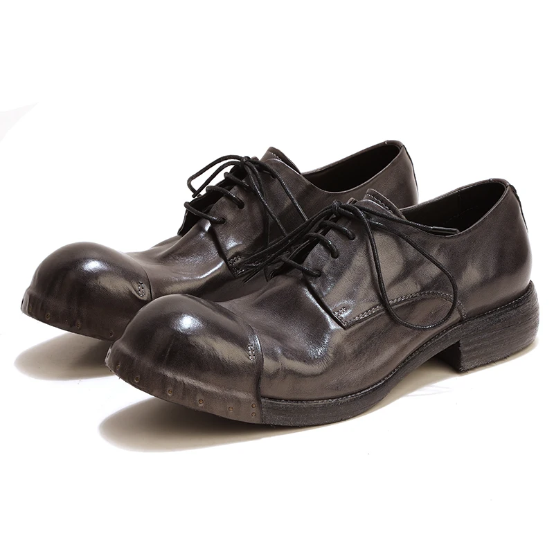 Men's Derby Leather Shoes Distressed Pleated Semi-formal