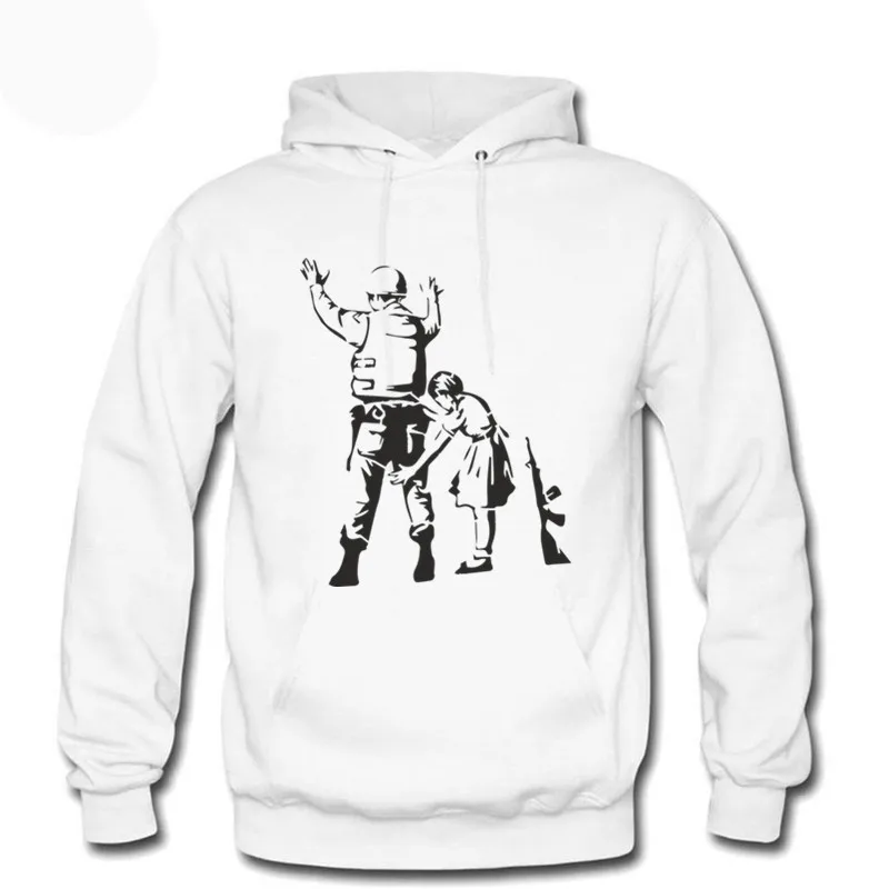 Men’s Banksy Wall Graffiti Girl Searching Soldier Cotton Hoodies Sweatshirt Tracksuit Pullover Unisex Oversized Hoodie Clothes