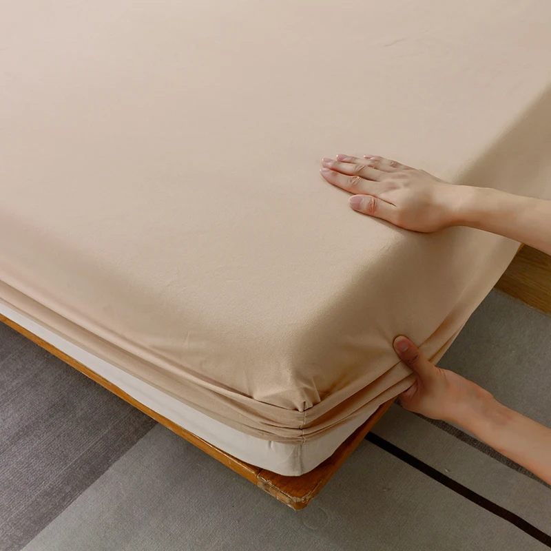 High-Quality Cotton Mattress Cover with Elastic Band, Monochromatic Bedsheet, Single, Double, Full, Queen Size, Fitted Sheet