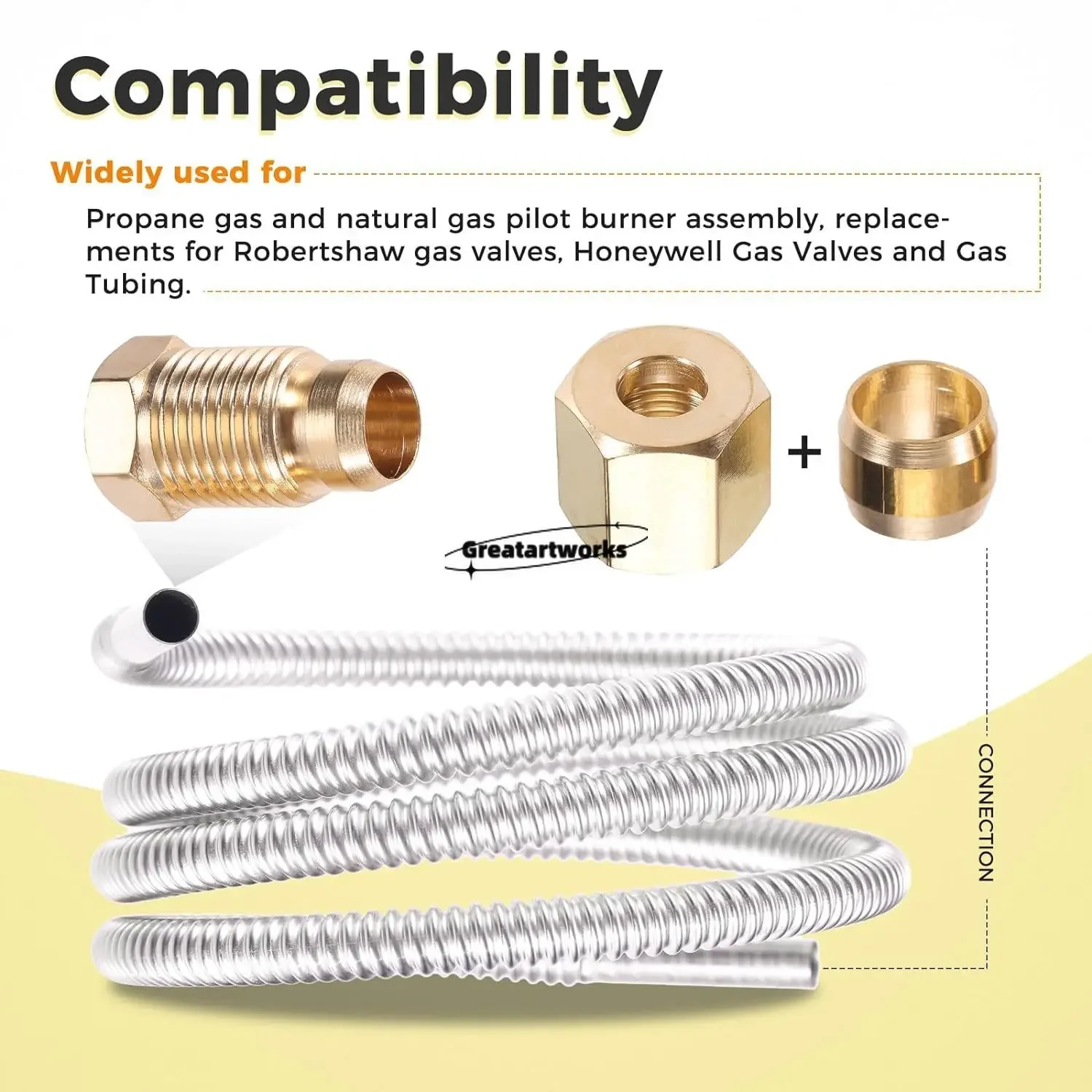 2pcs Flexible Stainless Steel Pilot Tube 1/4" OD 915mm Length Compression Fittings Male Female Nuts Natural Gas Propane Replace