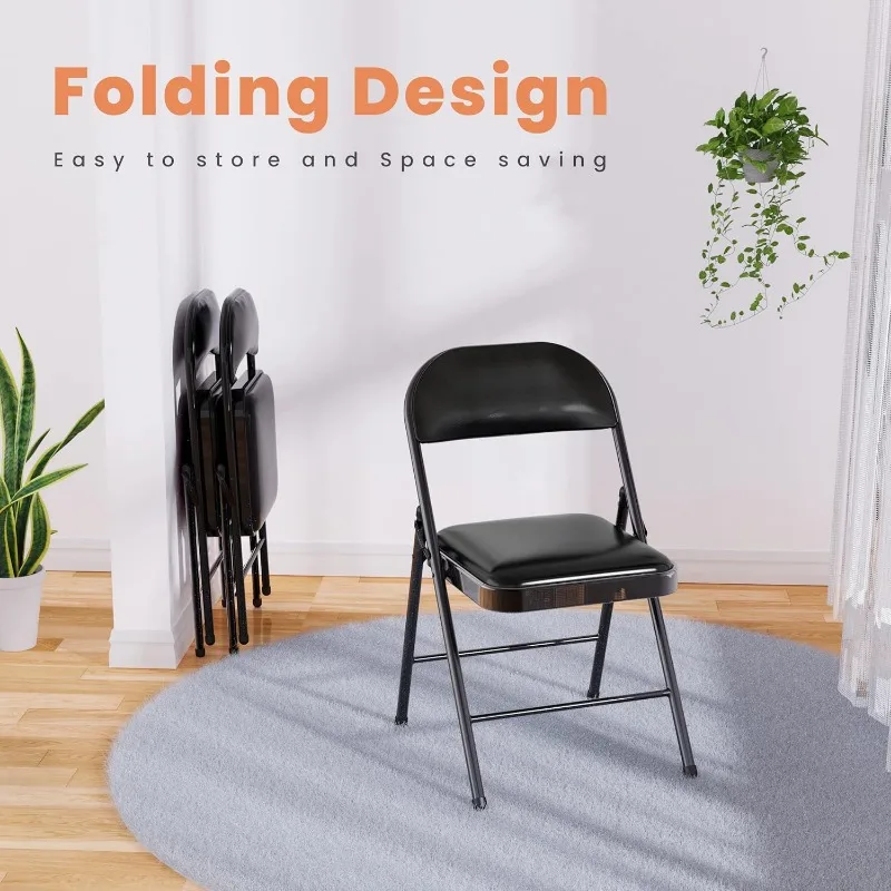 Folding Chairs with Padded Seats, Black Metal Folding Chairs Set, Portable Foldable Chair Comfortable Chair