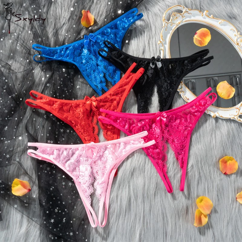 Women Lingerie Sexy Open Crotch Panties Thong Exotic Lace Transparent Crotchless G String Underwear