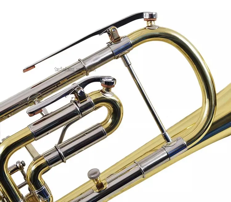 Professional Gold Lacquer Rotary Trumpet Horn Bb 129mm Bell Hard Case