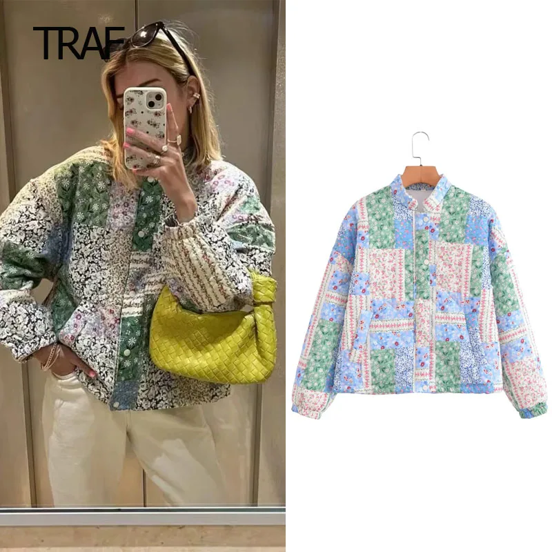 

Женское демисезонное Стеганое пальто с принтом TRAF, новинка 2023, верхняя одежда с длинным рукавом, Теплая стеганая куртка, роскошная дизайнерская одежда