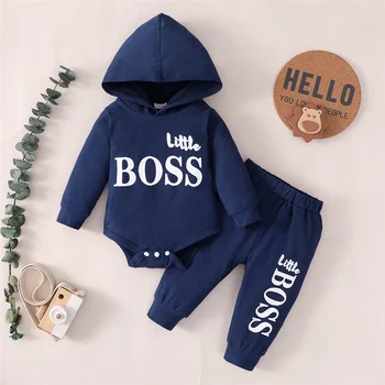Spring 0-24 Months Newborn Baby Boy 2PCS Clothes Set Long Sleeve Hoodie Jumpsuit Pants Toddler Boy Outfit Baby Costume 1