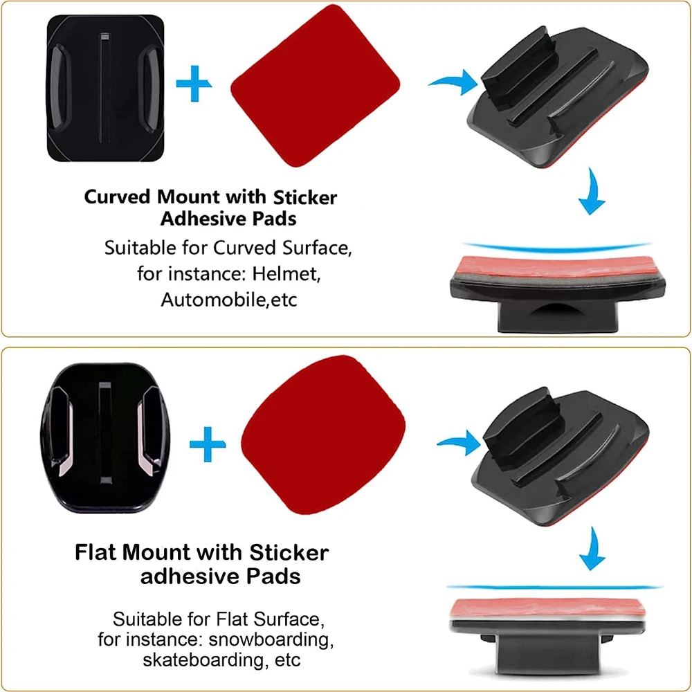 Support adhésif plat/courbé pour GoPro Hero 13-6, Insta360 X5-X3, DJI OSMO
