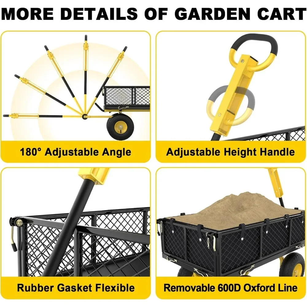 Folding Cart Utility Metal Wagon With 180&deg; Rotating Handle and 10-inch Wheels Garden Carts Cargo Trolleys Trolley Multi-purpose