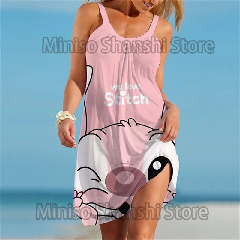 

2024 New Fashion Summer Women's Disney Cute Stitch Leisure Beach Women's Sexy Y2K Dress kawaii summer dresses