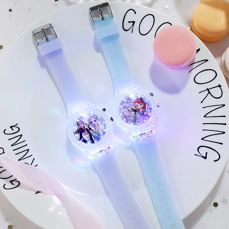 Disney Frozen Watch Princess Aisha Children's Luminous Watch Student Silicone Colorful Lights Watch gifts for girls kids watches disney frozen elsa princess children s watches silicone strap colorful flash luminous digital watch kids watch birthday gifts