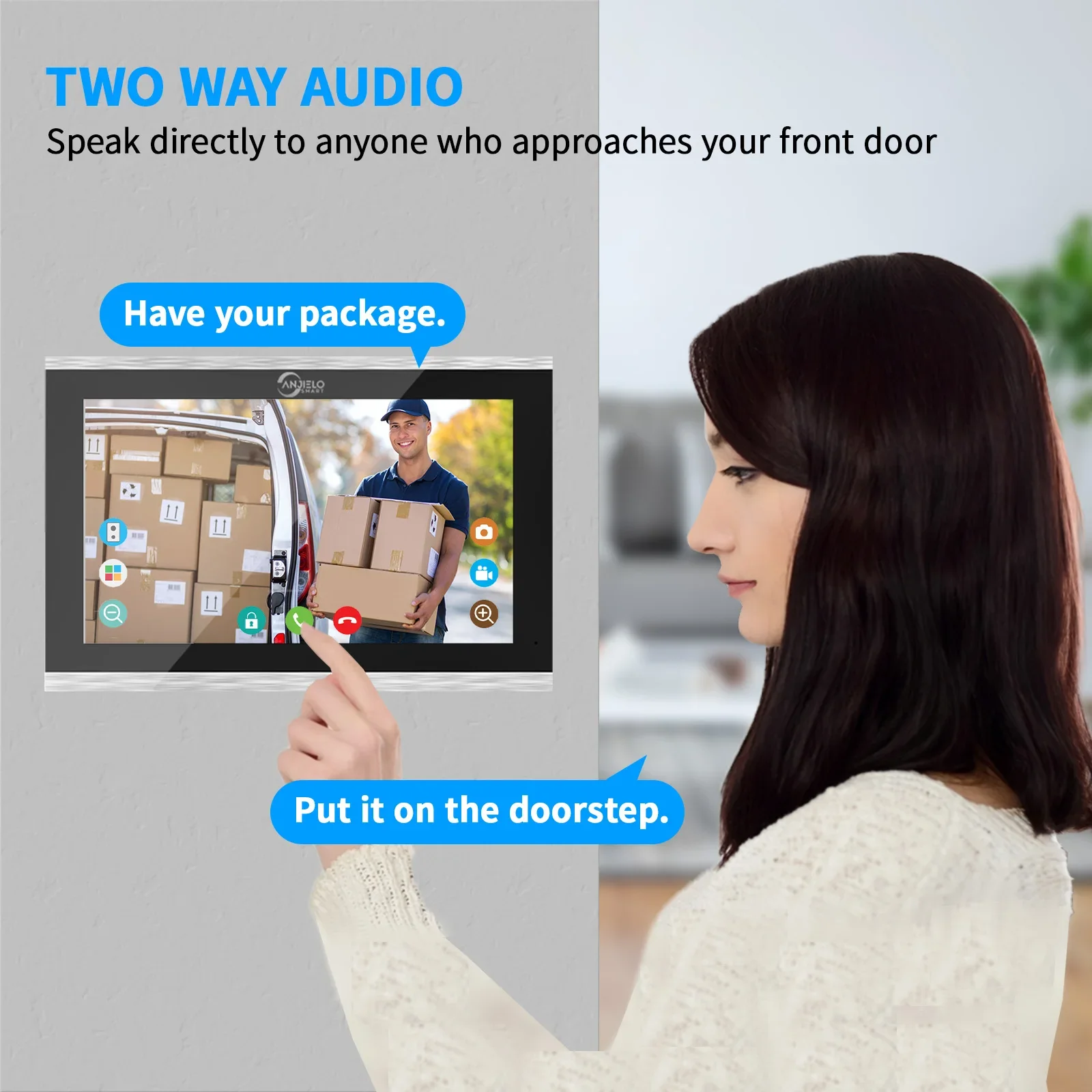 ANJIELO Fingerprint 5in1 Unlock Doorbell Video Intercom System for Home Visual D
