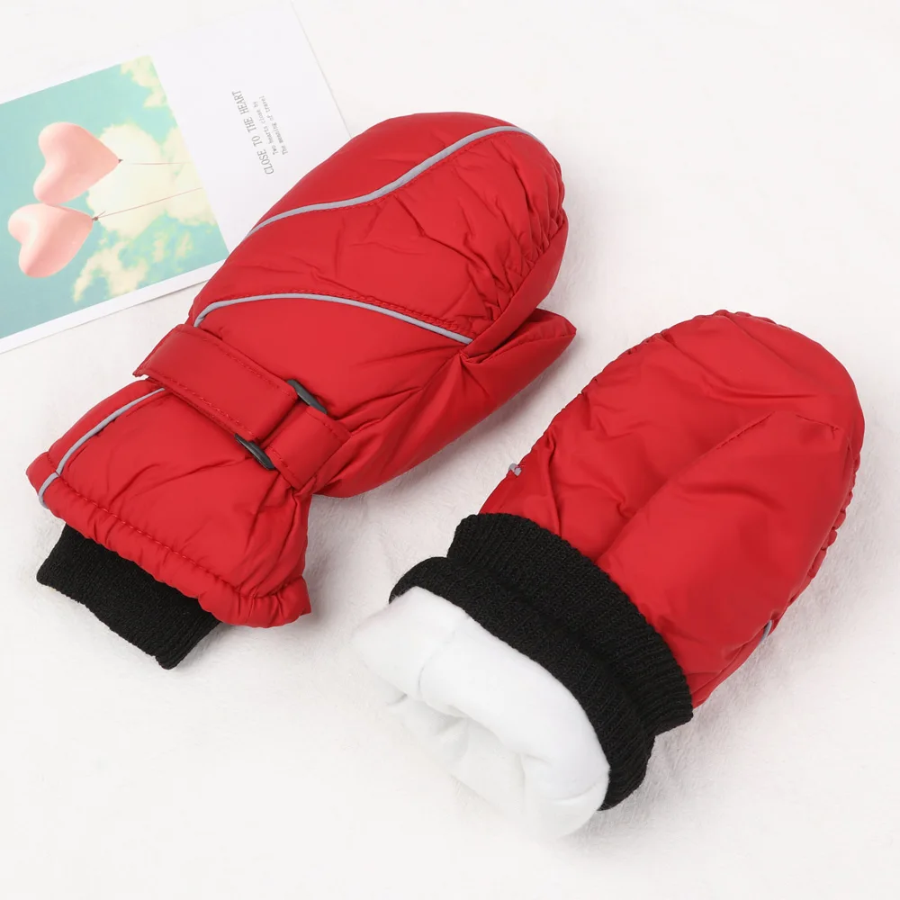 Children Ski Gloves Winter Thicken Warm Boys Girls Full Finger Mittens Non-slip Adjustable Windproof Waterproof For 5-9Y Kids 2