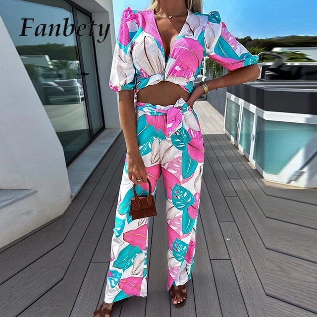 Casual Holiday Party Floral Print Women Two Piece Set Beach