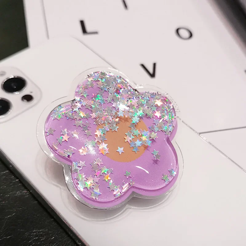 Liquid Quicksand Crystal Flower Transparent Bling Phone Ring Holder